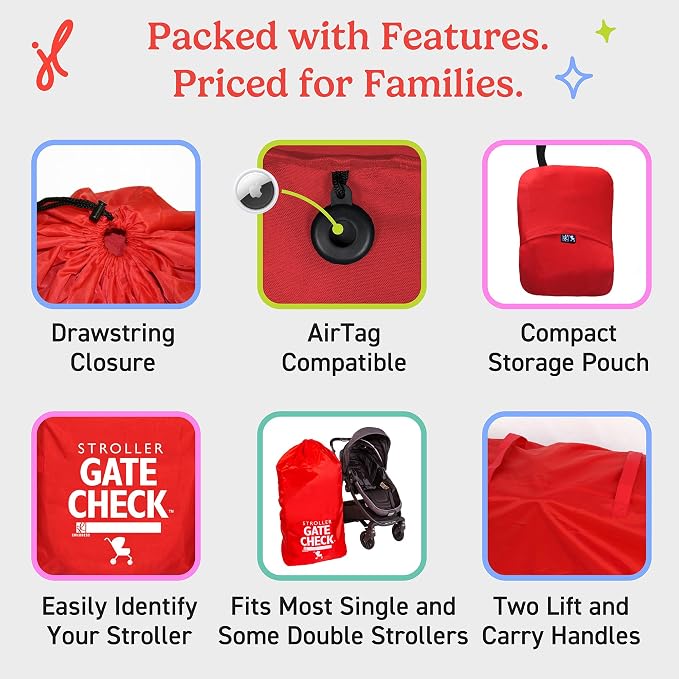 J.L. Childress Gate Check Travel Bag for Single & Double Strollers, Red - Image 7