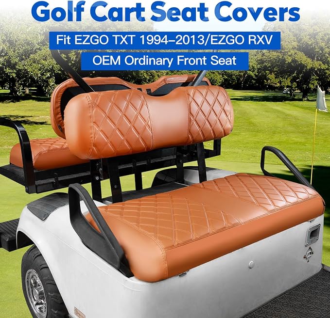 NOKINS Golf Cart Seat Covers 4 Piece Fits EZGO TXT 1994-2013/RXV 2008 up | Front and Rear Seat Vinyl Covers, Golf Cart Accessories, No Staples(All Brown) - Image 2