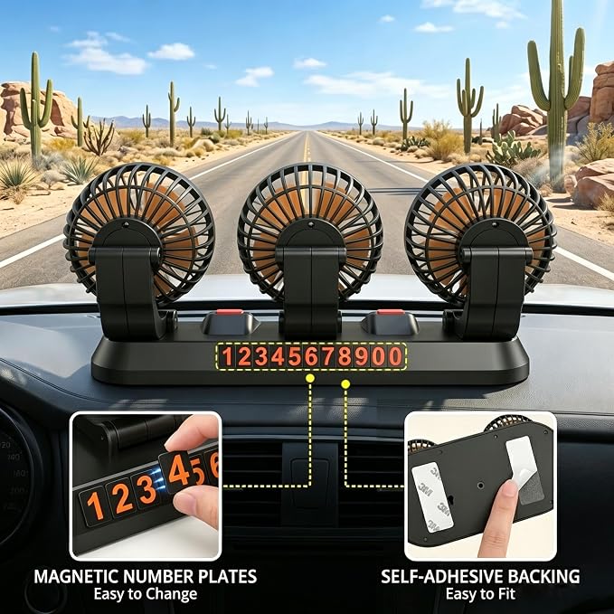 12V Adjustable 3-Head Car Cooling Fan, 360° Rotation Dashboard Fan with 2 Speeds, Portable Tree-Style Turbo Cooler for SUV/RV/Truck/Van/Diesel Engine, Powered by Cigarette Lighter - Image 7