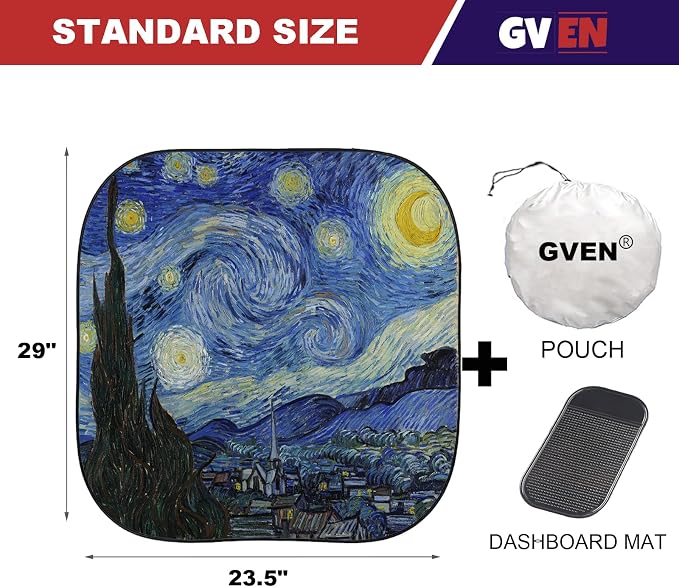 Gven Windshield Sun Shade for Car 2-Piece Foldable Sunshade for Front Windows, Blocks UV Rays, Automotive Interior Sun Protection Car Summer Accessories（Starry Night,S） - Image 2