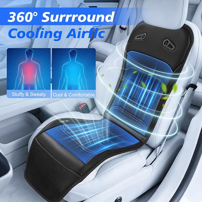 Cooling Car Seat Cover: 2-in-1 Car Seat Cushion with Massage & Ventilation, 12V/24V Universal Fit for Car/Truck/SUV, Intensity, Breathable & Comfortable (Black) - Image 7