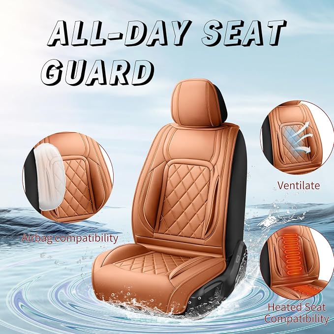 Fit Land Cruiser Premium Leather Car Seat Covers for Toyota Land Cruiser 2000-2025 2026 - Waterproof，Breathable，All-Weather Seat Cushion Protecto & Airbag Compatible, 2 Front Seat Brown - Image 2