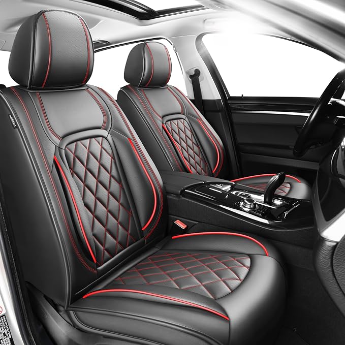 Fit Land Cruiser Premium Leather Car Seat Covers for Toyota Land Cruiser 2000-2026 - Waterproof，Breathable，All-Weather Seat Cushion Protecto & Airbag Compatible, 2 Front Seat Red Line Black by Unknown