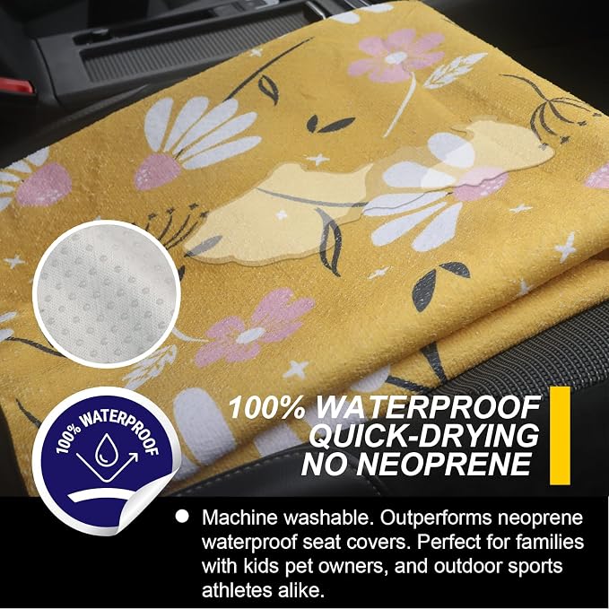 Back Seat Cover for Car Trucks Van SUV Jeep,Waterproof Rear Bench Towel Seat Covers for Dogs and Kids,Automotive Backseat Protector (Chamomile and Yellow) - Image 3