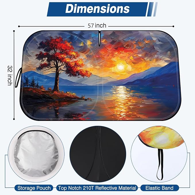 Car Windshield Sun Shade UV Reflector Foldable Front Window SUV | Blocks 98% UV Rays,Keep Interior Cool,Universal Fits Hatchback,Truck,MPV,Storage bag,57"L x 31.5"W,Car Summer Accessories - Image 2