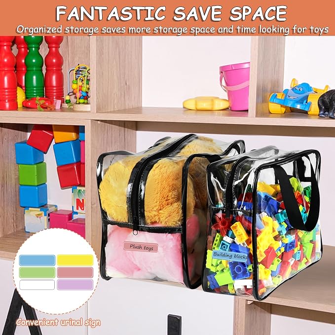 6 Packs Toy Storage Bags with Labels, Reusable Clear PVC Board Game Storage, Travel Waterproof Organizer Bags with Zipper Large Capacity (L, XL, XXL) - Image 6