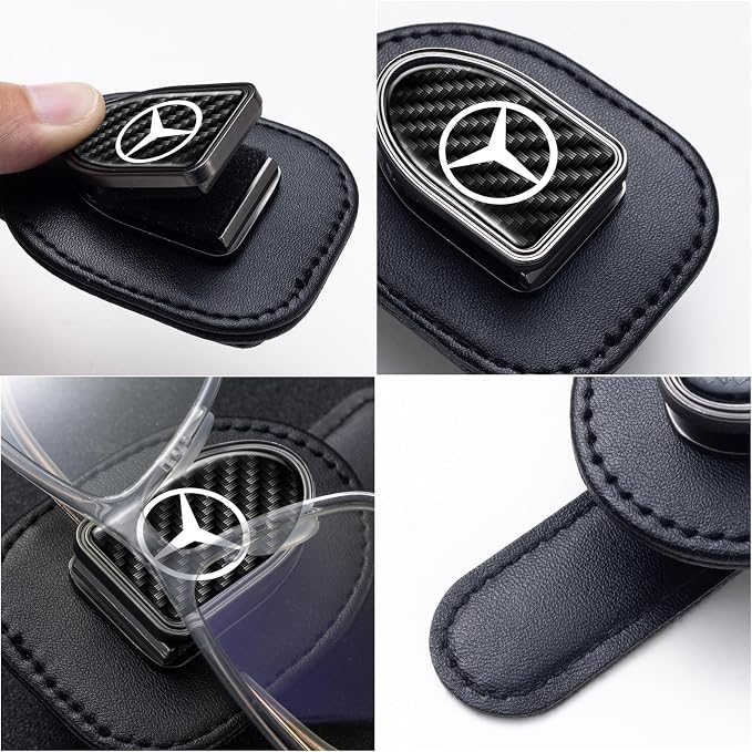 Sunglasses Holder, Leather Glasses Holders Compatible with Mercedes Benz Series Car Sun Visor, Eyeglasses Hanger and Ticket Card Clip Eyeglasses Mount for Car, for Accessories, Black - Image 3