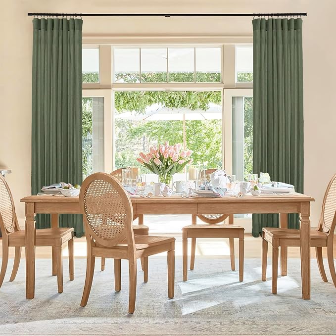 RYB HOME Linen Sheer Curtains 2 Panels for Living Room, Semi Transparent Privacy Drapes with Rod Pocket Farmhouse Style Window Treatments for Bedroom, Olive Green, 52" W x 90" L - Image 3