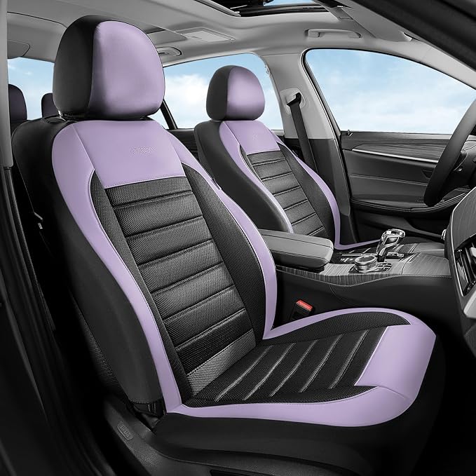 Coverado Car Seat Covers Full Set, Luxury Leather Car Seat Covers, Automotive Front and Rear Mesh Seat Covers, Full Set 5 Seats, Purple&Black Seat Covers for SUV Sedan Truck - Image 2