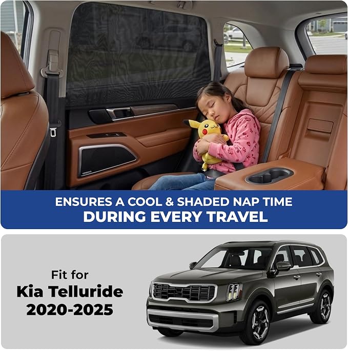 EcoNour Car Window Screen for Kia Telluride (2020-2025) 2 Pack | Mesh Camping Window Covers | 100% Protection from UV | Baby Safe Privacy Blackout Window | Car Accessories - Image 2