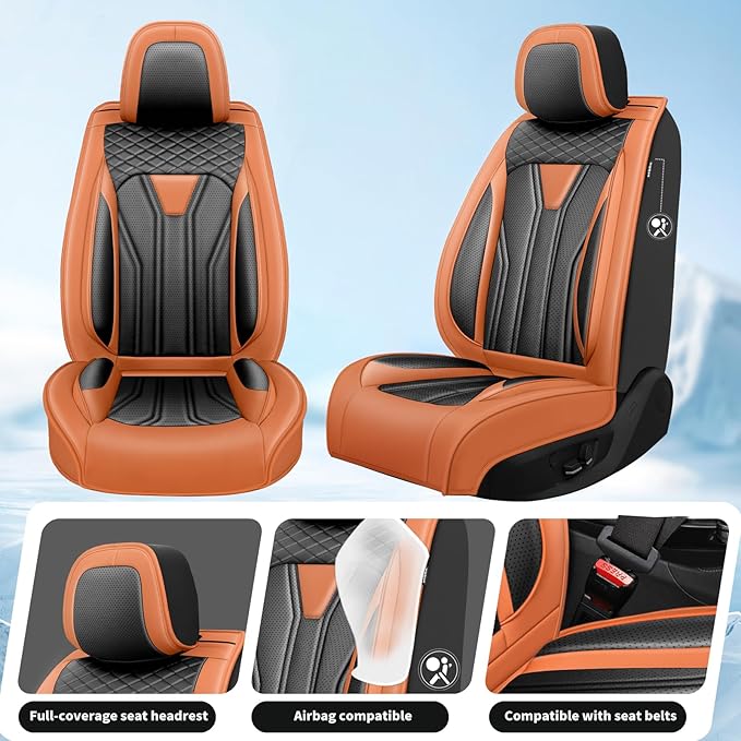 Fit Sentra Car Seat Covers Premium Leather for Nissan Sentra 2008-2025 2026. Waterproof， Breathable, Scratch-Resistant & All-Weather Seat Cushion Protector（2 Front Seats,Orange&Black - Image 2