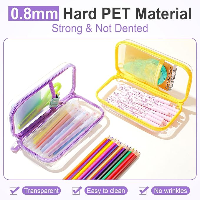 Sanwuta 4 Pcs Clear Hard Shell Zipper Case Plastic Case, Macaron - Image 4