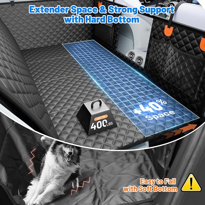 Dog Car Seat Cover for Back Seat,Hard Bottom Dog Seat Cover for Truck | Hold 400lbs,Waterproof,Anti-Scratching,Safety Non-Slip,600D Oxford,Mesh Window,Storage Pocket - Image 2
