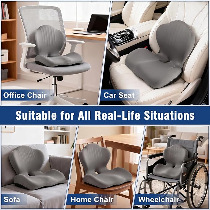 Car Seat Cushion Office Chair Cushion with Lumbar Support Pillow | Ergonomic Seat Cushion for Relieve Sciatica & Tailbone Pain, Ideal for Car Driving Truck Office Chairs Wheelchairs Home Use - Image 7