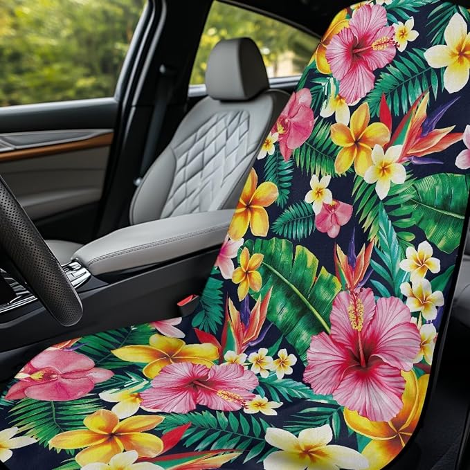 Tropical Hibiscus Car Seat Towel Sweat Auto Seat Towel Protector | Hibiscus Floral Auto Front Seat Protector with Storage Bag Car Interior Accessories Sweat Car Seat Cushion Towel - Image 3