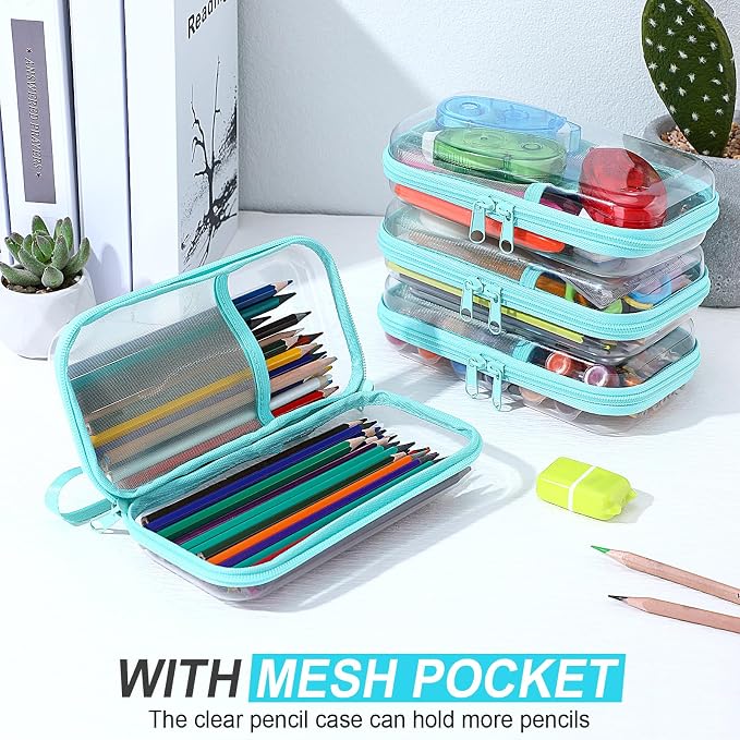 Sanwuta 4 Pcs Clear Hard Shell Zipper Case Plastic Case, Blue-green - Image 5