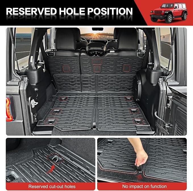 Cargo Liner with Seat Back Cover Fit for 2018-2025 Jeep Wrangler JL Unlimited 4 Door 4X4, Cargo Mat TPE Seat Back Protector for 2024 Jeep Wrangler JL/JLU Accessories(Cargo Mat+ Backrest Mats) - Image 5