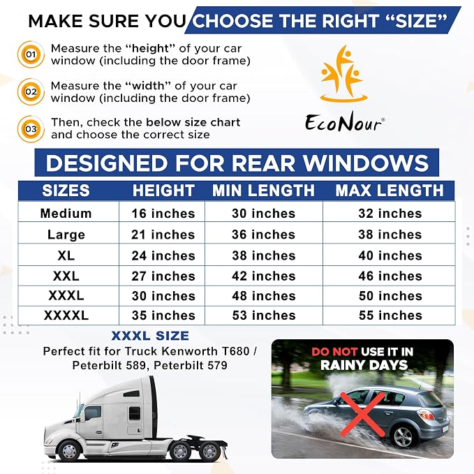 EcoNour Truck 2-Pack Side Window Shade | Stretchable & Breathable Mesh | Privacy Blackout Sunshade for Semi Truck - Kenworth T680 / Peterbilt 589, Peterbilt 579 (XXXL 30" x 48") - Image 4