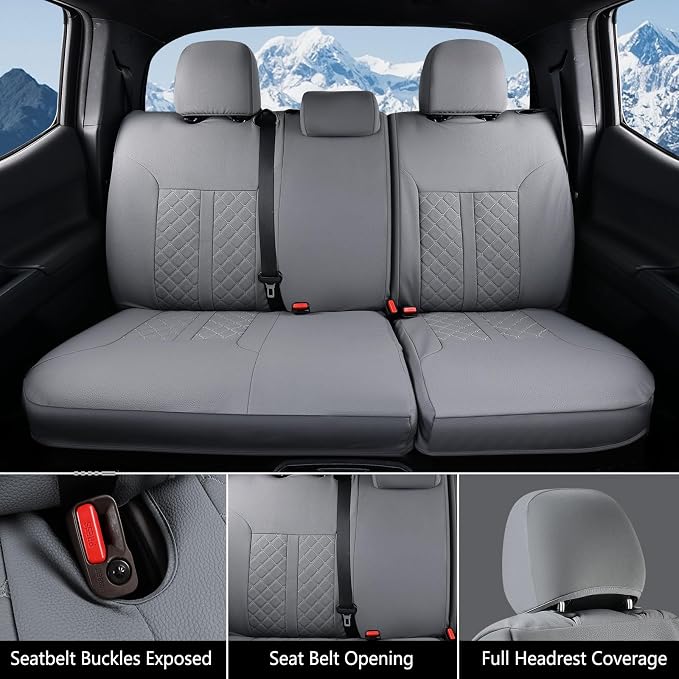 Truckiipa Seat Covers for Tacoma Full Set Leather Truck Seat Covers Waterproof Car Seat Cover Cushion Custom Fit for 2005-2015 Toyota Tacoma Double Crew Cab, Full Set, Gray - Image 5