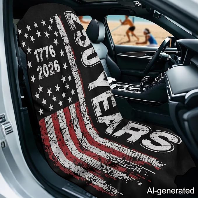 Horeset Vintage American Flag Car Seat Towel Cover – Patriotic Design Sweat Proof Seat Protector, Quick-Dry & Breathable for SUV Trucks Cars Sedan Van 250th Anniversary - Image 2