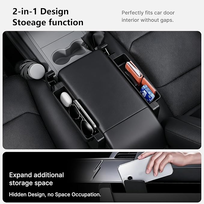 2-in-1 Car Steering Wheel Desk Tray & Seat Gap Filler Organizer | Foldable Car Laptop Table with Adjustable Hooks, Fits Most Steering Wheels, Carbon Fiber Look - Image 3