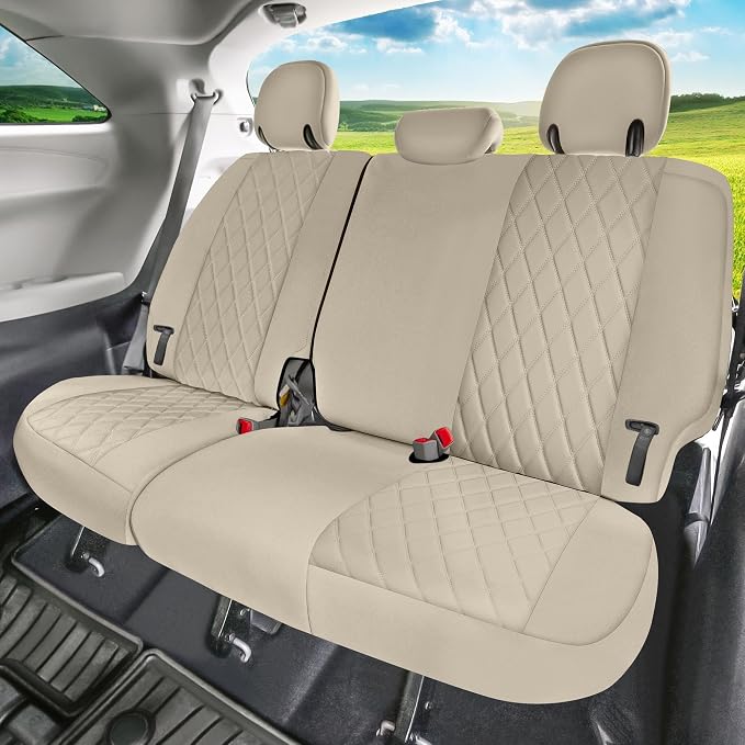 FH Group Custom Fit Car Seat Covers Specifically Made for 2011-2020 Toyota Sienna 7-8 Seater with Ultraflex Neoprene Water Resistant Automotive Seat Covers - 3rd Row Solid Beige - Image 2