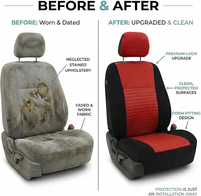 FH Group Universal Car Seat Covers Front Set for SUV Truck Sedan Vans | 3D Textured Breathable Fabric Seat Cover Set Protector with Airbag Compatible Interior Upgrade - Red - Image 9