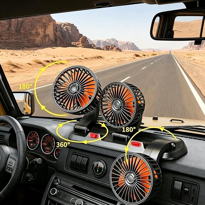 12V Adjustable 3-Head Car Cooling Fan, 360° Rotation Dashboard Fan with 2 Speeds, Portable Tree-Style Turbo Cooler for SUV/RV/Truck/Van/Diesel Engine, Powered by Cigarette Lighter - Image 6