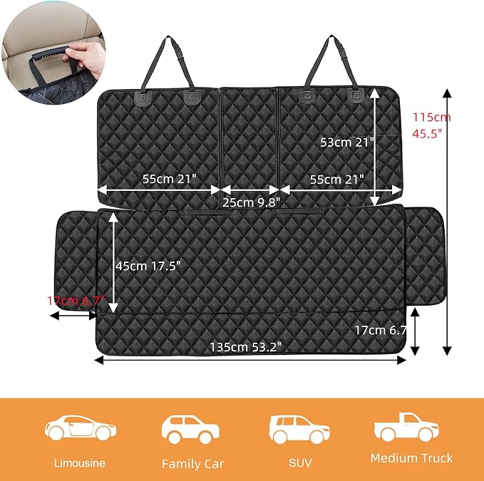 ANOSOSPECIAL Dog Car Seat Cover for Back Seat,Car Seat Protector for Dogs Nonslip Water Proof Universal Fit Dog Car Seat Cover for ISOFIX Truck SUV(Large,Black) - Image 2
