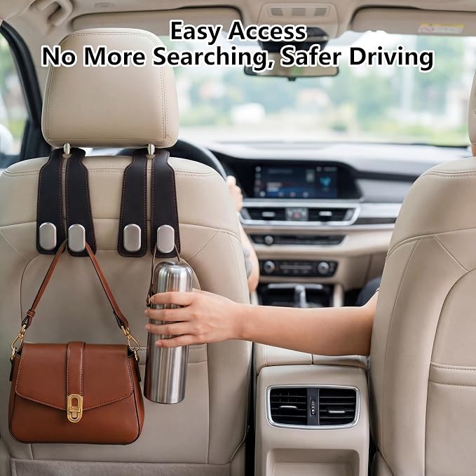Car Seat Headrest Hooks for Purses & Shopping Bags, 2 Pack Suede Car Purse Hook, Double Hooks Secure Bags While Driving, Elegant & Durable, Simple to Install, Fits Handbags, Grocery Bags, Bottles. - Image 6