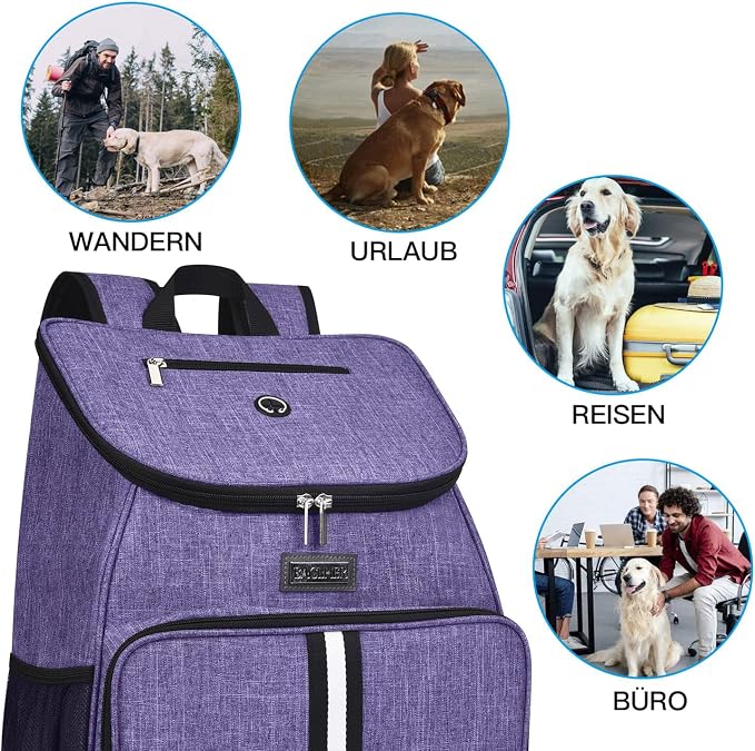 BAGLHER丨Dog Travel Bag, Airline Approved Pet Supplies Backpack, Dog Travel Backpack Accessories Set with 2 Silicone Collapsible Bowls and 2 Food Baskets. Purple - Image 6