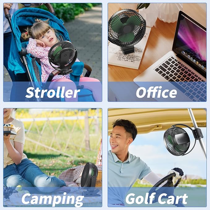 Clip on Fan, Rechargeable Portable Fan, 8 Inch Small Desk Fan - 10000mAh Battery Powered Fan with 4 Speed, 360° Rotation Personal Fan Suitable for Golf Cart, Bedroom, Travel and Camping (Green) - Image 2