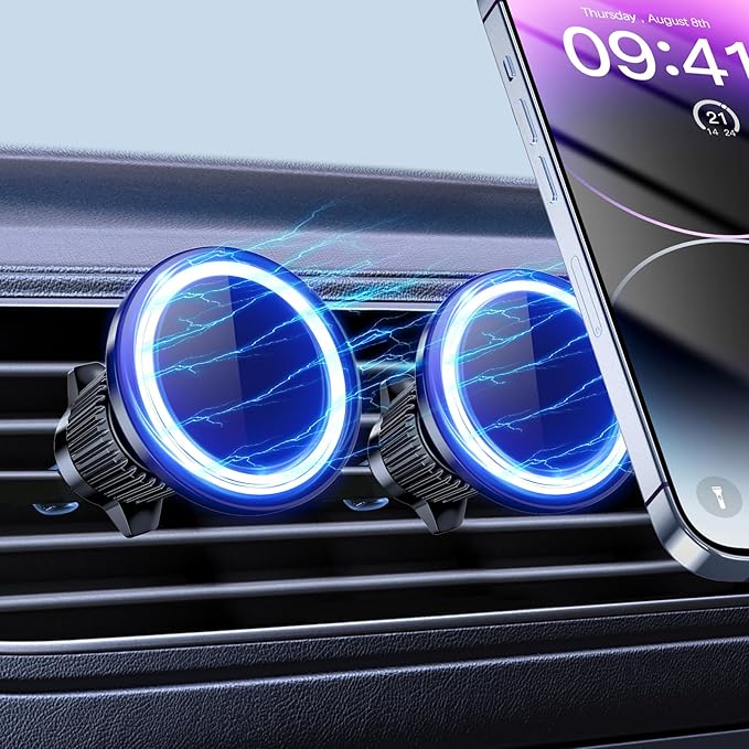 2 Magnetic Car Charger Mount 15W for iPhone 17-12 with 2 MagSafe Stickers | N52 Strong Magnets, 360° Rotation, Vent Mount, Compatible with Magnetic Cases, Gift for Men, Black by FSHYOS