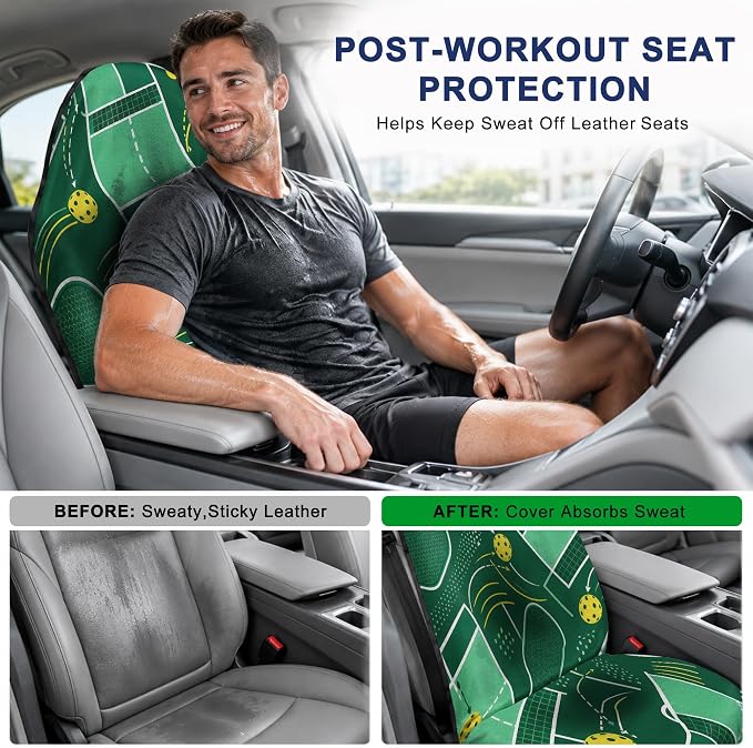 Car Seat Towel Cover for Front Seat, 1Pc Sweat Absorbent Car Seat Protector with Non-Slip Backing, Waterproof Towel Car Seat Cover for Runners, Gym, Swimming, Beach, Pets, Green Court Sport - Image 4