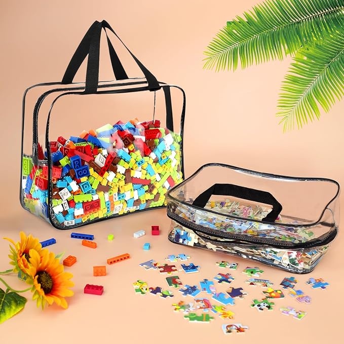 6 Packs Large Toy Storage Bags with Labels, Reusable Clear PVC Board Game Storage, Travel Waterproof Organizer Bags with Zipper for Building Blocks, Puzzle, Kids Books - Image 4