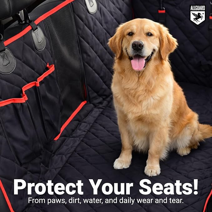 Dog Car Seat Cover for Back Seat, Waterproof, Scratchproof, Nonslip, Dog Hammock for Car, Safety Harness Included, Seat Covers for Pet Dogs, Standard Size (Black/Red) - Image 2