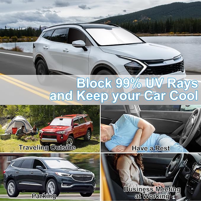 3PCS Car Window Shades Front Windshield Sun Shade Foldable Window Shade Custom Fit for 2023 KIA sportage Accessories Car Shades for Front Windows Anti-UV Rays Block Heat - Image 6