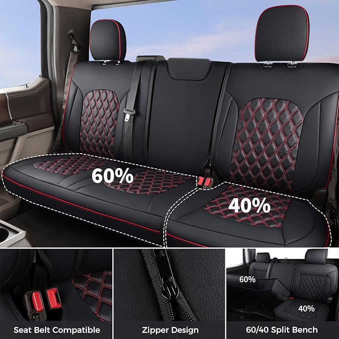 Huidasource 2018-2026 Wrangler JL Seat Covers Full Set, Waterproof Custom Fit Seat Cushion Protector for Jeep Wrangler JL 4-Door Sahara Sport Rubicon, Without Rear Cupholder (Full Set/Red Line) - Image 2