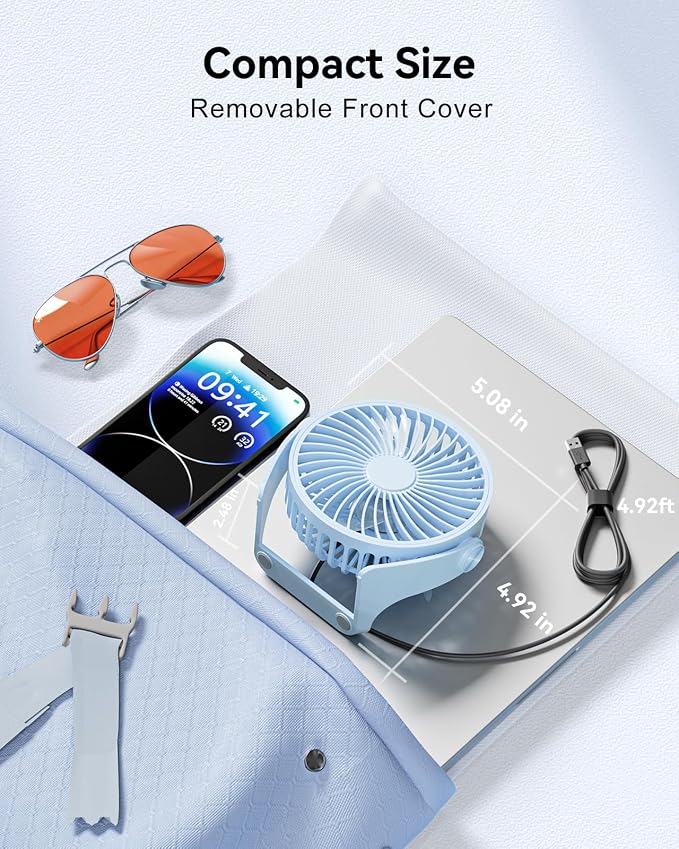Edvision USB Desk Fan, 5 Inch Small Portable, 3 Speeds Powerful Wind Mini Personal Desktop Fan 360° Rotation Adjustable, Plug In USB Fan Quiet for Table Home Office Travel Car(Blue) - Image 6