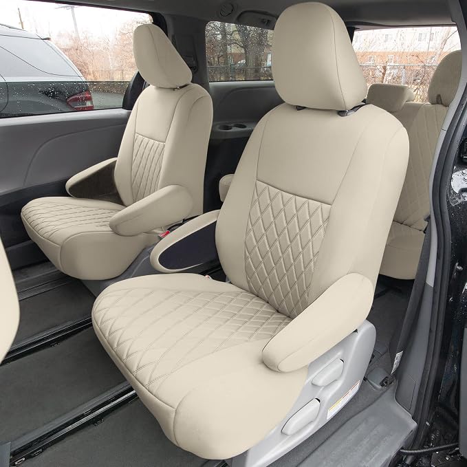 FH Group Custom Fit Car Seat Covers Specifically Made for 2011-2020 Toyota Sienna 7 Seater with Ultraflex Neoprene Water Resistant Automotive Seat Covers - Full Set Solid Beige - Image 4