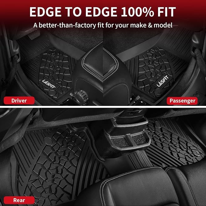 LASFIT Floor Mats for Jeep Wrangler JL 2018-2025 2026 Unlimited 4 Doors | Gas/MHEV Type, Not Fit for JK or PHEV, All Weather, TPE, Custom Fit, Car Mats, Floor Liners, 1st & 2nd Row - Image 7