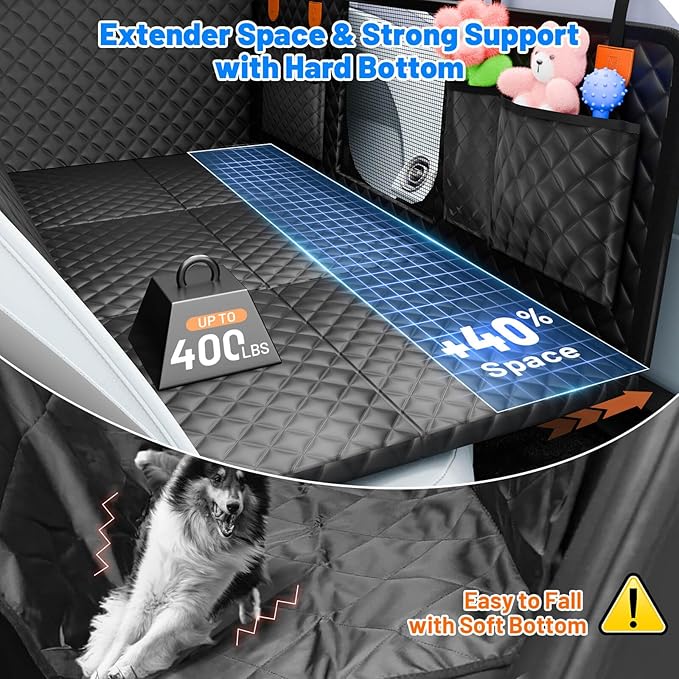 Dog Car Seat Cover for Back Seat, Hard Bottom Hammock Hold 400lbs For Cars | Waterproof,Anti-Scratch,Safety Non-Slip,600D Oxford,Mesh Window,Storage Pocket - Image 2