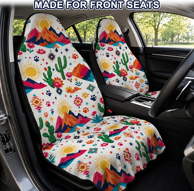 Car Seat Towel Cover 2 Pack for Front Seats, Sweat Absorbent Car Seat Protector with Non-Slip Backing, Waterproof Towel Car Seat Covers for Runners, Gym, Swimming, Beach, Desert Cactus - Image 2