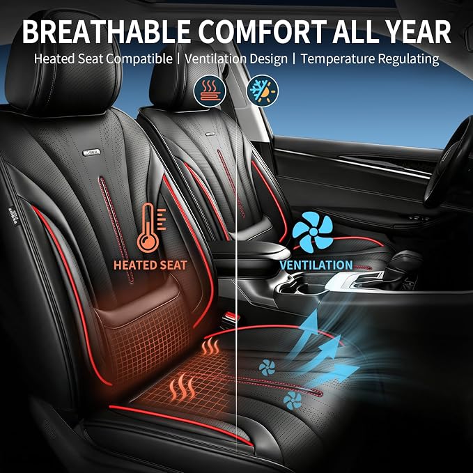 Fit Gladiator Seat Covers Fit for Jeep Gladiator 2020-2026, Front Pair | Premium Leather Full Coverage Protectors, Waterproof, Breathable, Scratch Resistant, Easy Wipe, Airbag Compatible, RedTrim - Image 5