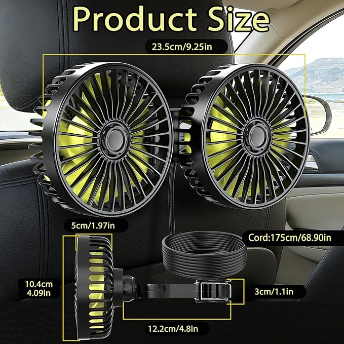 Car Backseat Fans for Backseat Kids, Usb Car Headrest Fan for Car Back Seat | (No Battery) - Image 3