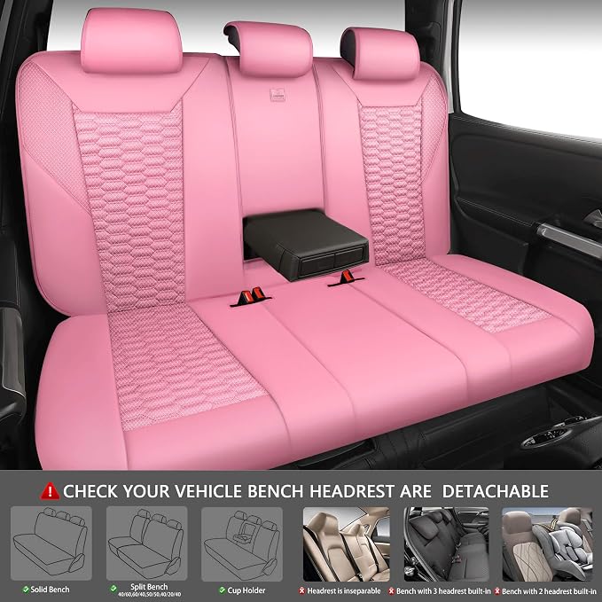 CAR PASS 3D Foam Mesh Leather Car Seat Covers Full Set, Pink Breathable Mesh Faux Leather Seat Covers for Women, Universal Fit for Car SUV Truck Sedan Automotive, Armrest Airbag Compatible, All Pink - Image 4