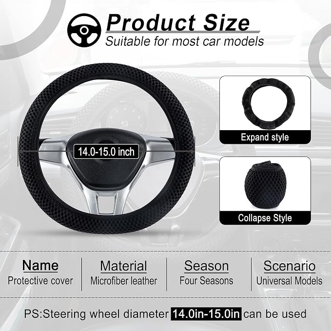 Alpmosn Elastic Stretch Steering Wheel Cover, Universal Interior Accessories Steering Wheel Cover for Women & Men, Breathable Microfiber Ice Silk, Anti-Slip, Odorless, Easy Carry(Black) - Image 2