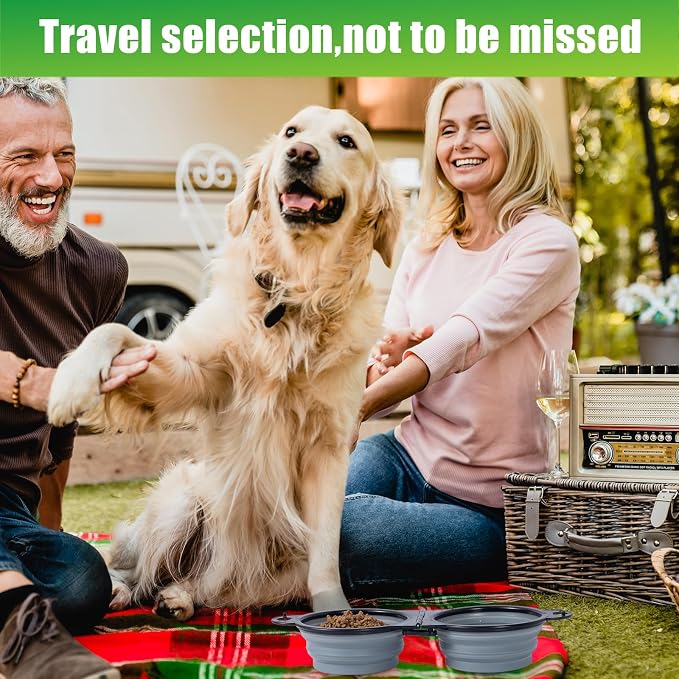 SLSON Collapsible Dog Dual Bowls Reinforced Rim 180 Degrees Flip Over Foldable Double Bowl with Lock Clips More Stable Dog Travel Bowls Pet Food Water Feeder (Cold Grey) - Image 5