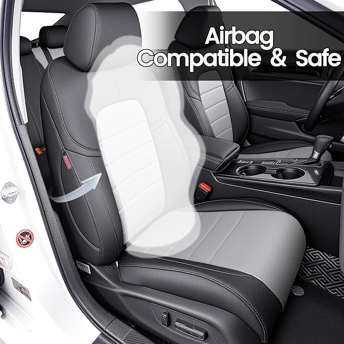 HKZ Custom Fit Civic Seat Cover Full Set for Honda Civic (Sedan 2022 2023 2024 Touring)&(Sedan 2025-2026 Sport Touring),5-Seats Full Set,Leather Seat Protector(Grey) - Image 5