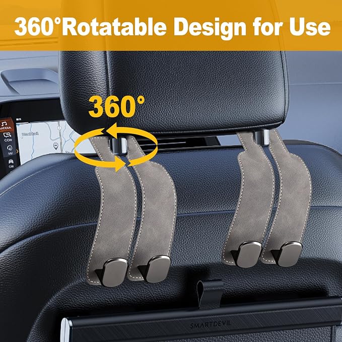 Car Purse Hook Purse Hook for Car Seats Headrest Car Seat Hooks,Heavy Duty Vehicle Organizer for Handbags, Groceries, Purses, Keep Car Tidy (Gray, 2 Pack) - Image 3